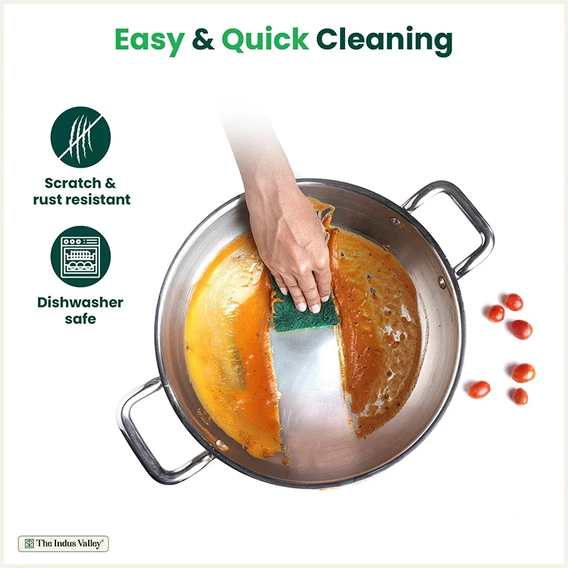 TurboCuk Tri-ply Stainless Steel Kadai+ Glass Lid, Premium Quality, 3 Layer Thick Body, 100% Toxin-free, Non-stick, Induction & Gas, 1.7/2.7/3.5L