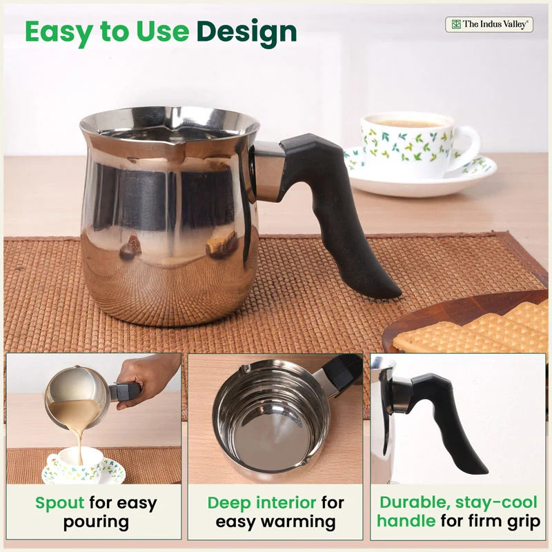 Stainless Steel Turkish Coffee Warmer - Stay-Cool Handle, Induction Friendly, 100% Food-Safe – 500ml / 900ml