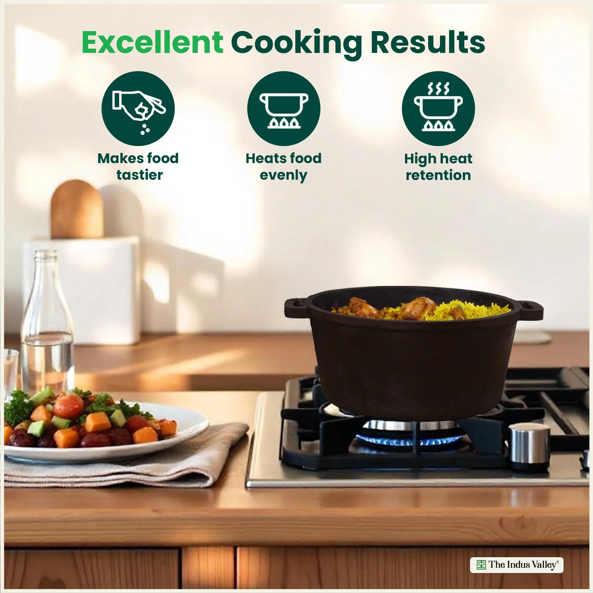 CASTrong Cast Iron Dutch Oven/ Casserole with Lid,Pre-seasoned, 100% Pure, Toxin-free, Induction, 26.5cm, 5 Liter, 7.9 kg