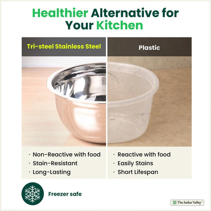 100% Toxin-free Premium Quality  Tri-Steel Stainless Steel Mixing Bowl Set with Lids – 3 Pieces, Food-Safety, Ideal for Mixing, Marinating & Storage (0.7L/1.0L/1.3L)