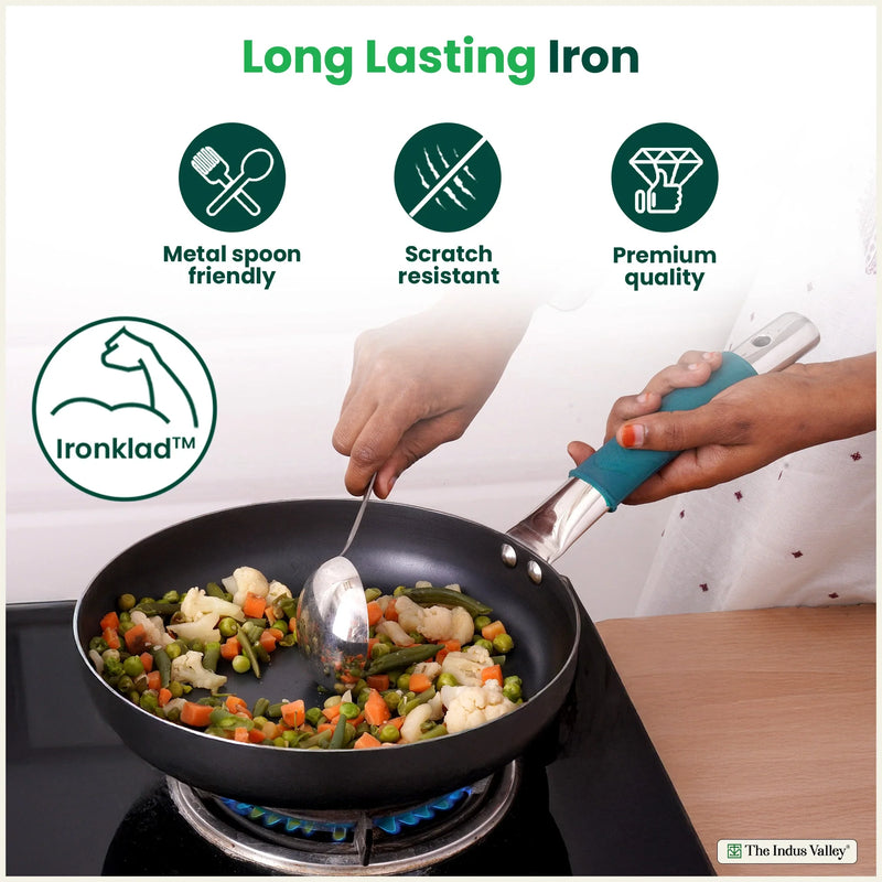 100% Pure Sheet Iron Cookware Set – Tawa, Fry Pan, Kadai with Silicone Handle, Pre-Seasoned, Induction & Gas Compatible + Free ₹400 Tadka Pan