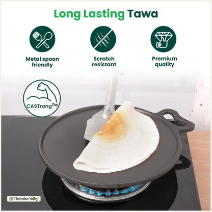 Super Smooth Cast Iron Tawa,Pre-seasoned, Nonstick, 100% Pure, Toxin-free, Free ₹110 Spatula, 26.7cm/30.2cm