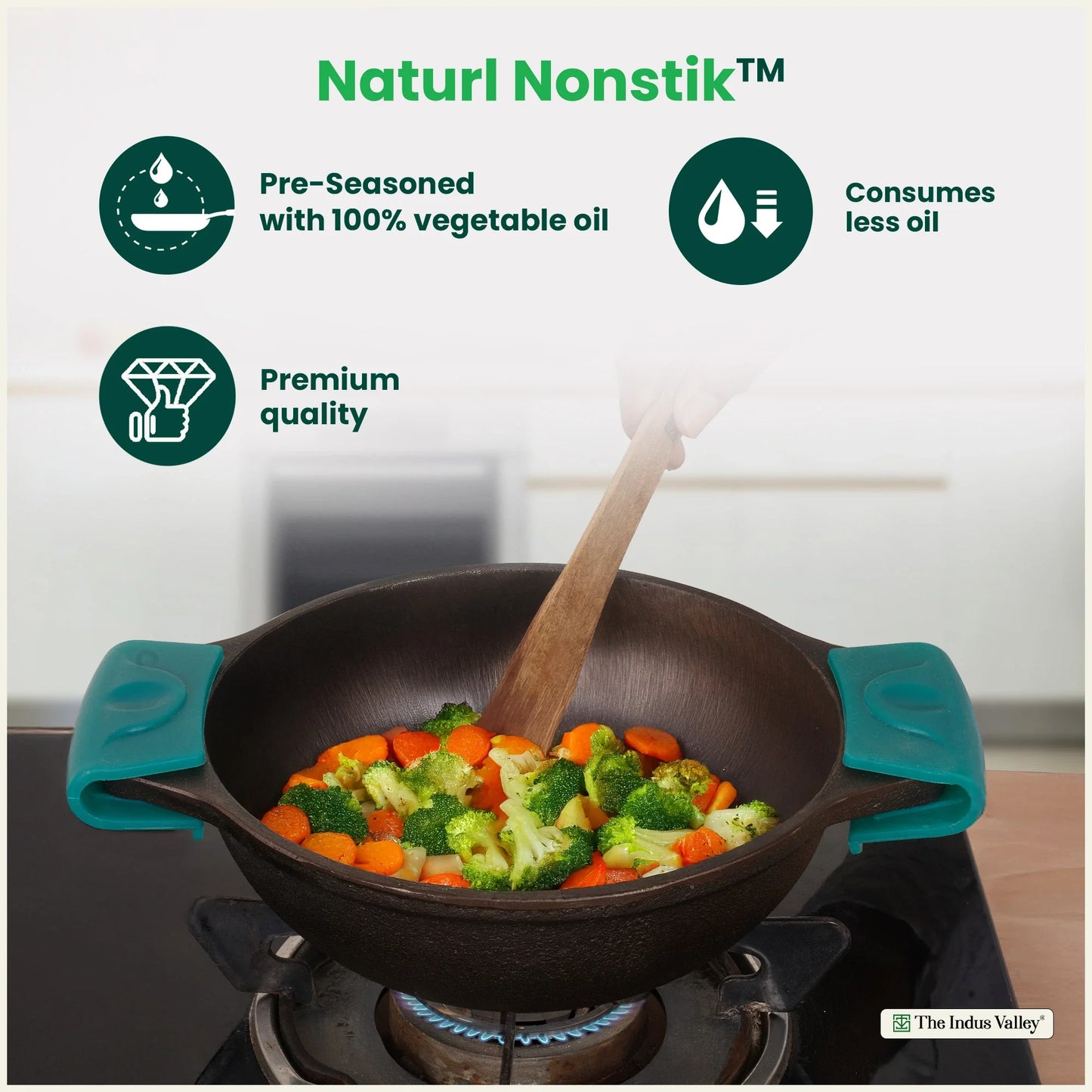 CASTrong Cast Iron Kadai with Silicon Handle, Pre-seasoned, Naturally Nonstick, 100% Pure, Toxin-free Kadai 8 In/20.8 cm/1.7 kg