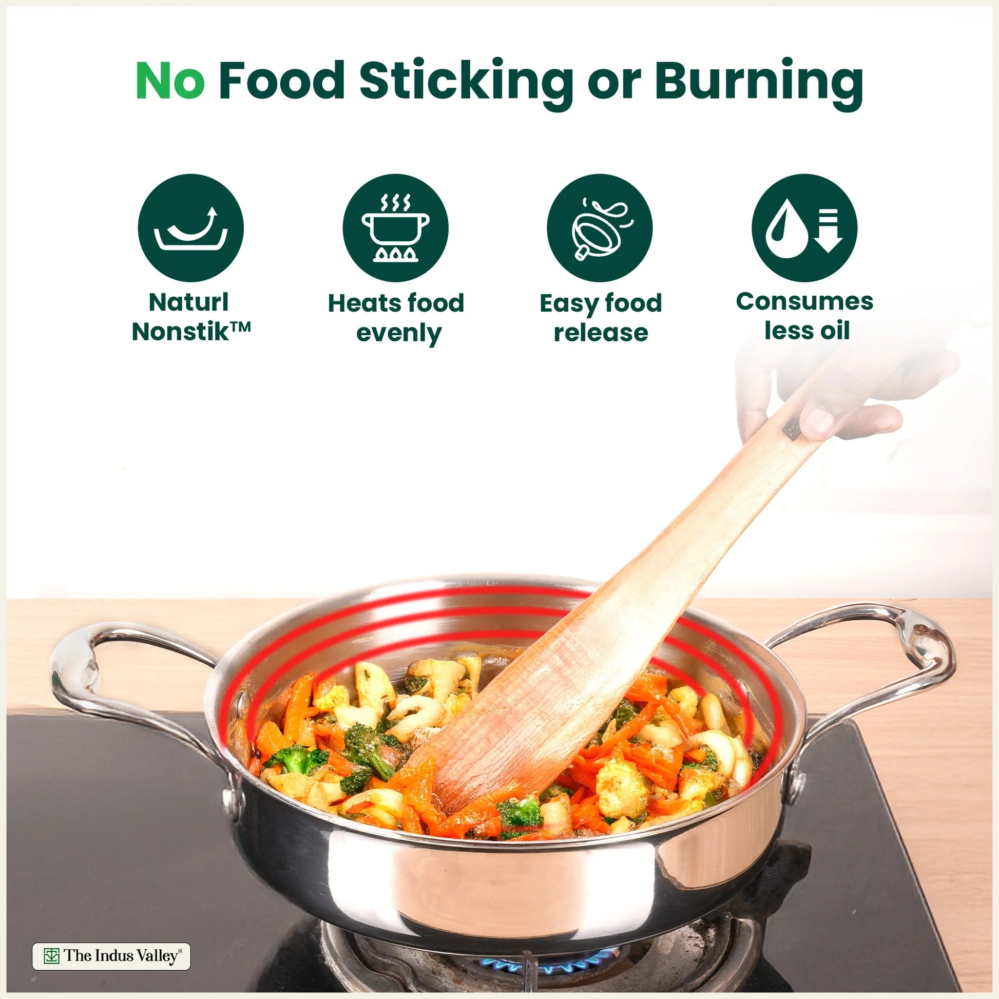 Tri-ply Stainless Steel Saute Pan (22cm, 2L) – No Sticking, No Burning | With Steel Lid | Fast Heating, Healthy Cooking | Induction Safe