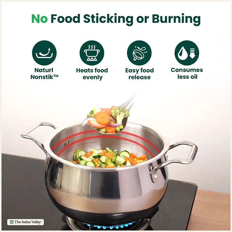 TurboCuk Tri-ply Stainless Steel Handi Casserole/ Biryani Cooking Pot+ Glass Lid, Premium Quality, 3 Layer Thick Body, 100% Toxin-free, Non-stick, Induction & Gas, 4L