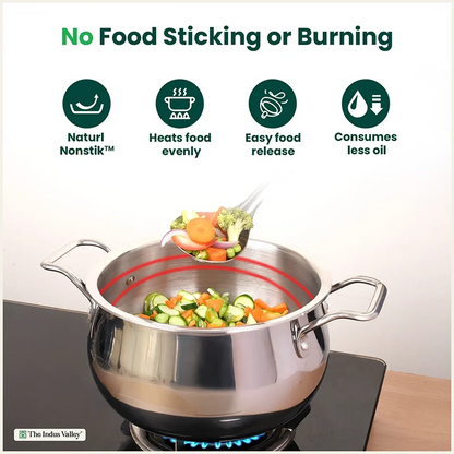TurboCuk Tri-ply Stainless Steel Handi Casserole/ Biryani Cooking Pot+ Glass Lid, Premium Quality, 3 Layer Thick Body, 100% Toxin-free, Non-stick, Induction & Gas, 4L