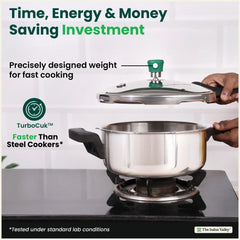 Tri-ply Stainless Steel Pressure Pan, Premium Quality, 3 Layer Thick Body, Heavy Bottom, 100% Food-safe, ISI Certified, Induction & Gas, 3.5/5L