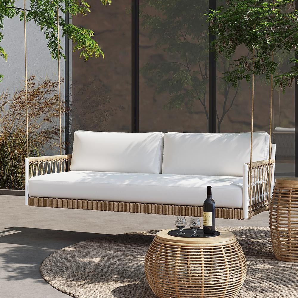 Daaz Three Seater Hanging Swing Without Stand For Balcony , Garden Swing (Tan + White)