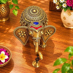 Brass Handcrafted Dhokra Elephant Statue With Bell (5.5 Inch)