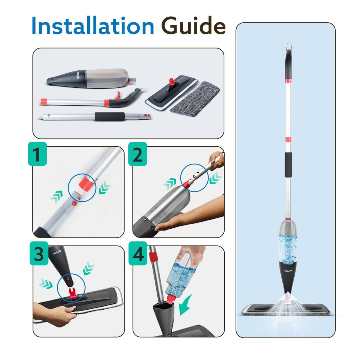 AGARO Delite Spray Mop for Dry and Wet Floor Cleaning with Washable Microfiber Pad - with 800ml Refillable Bottle for Wo