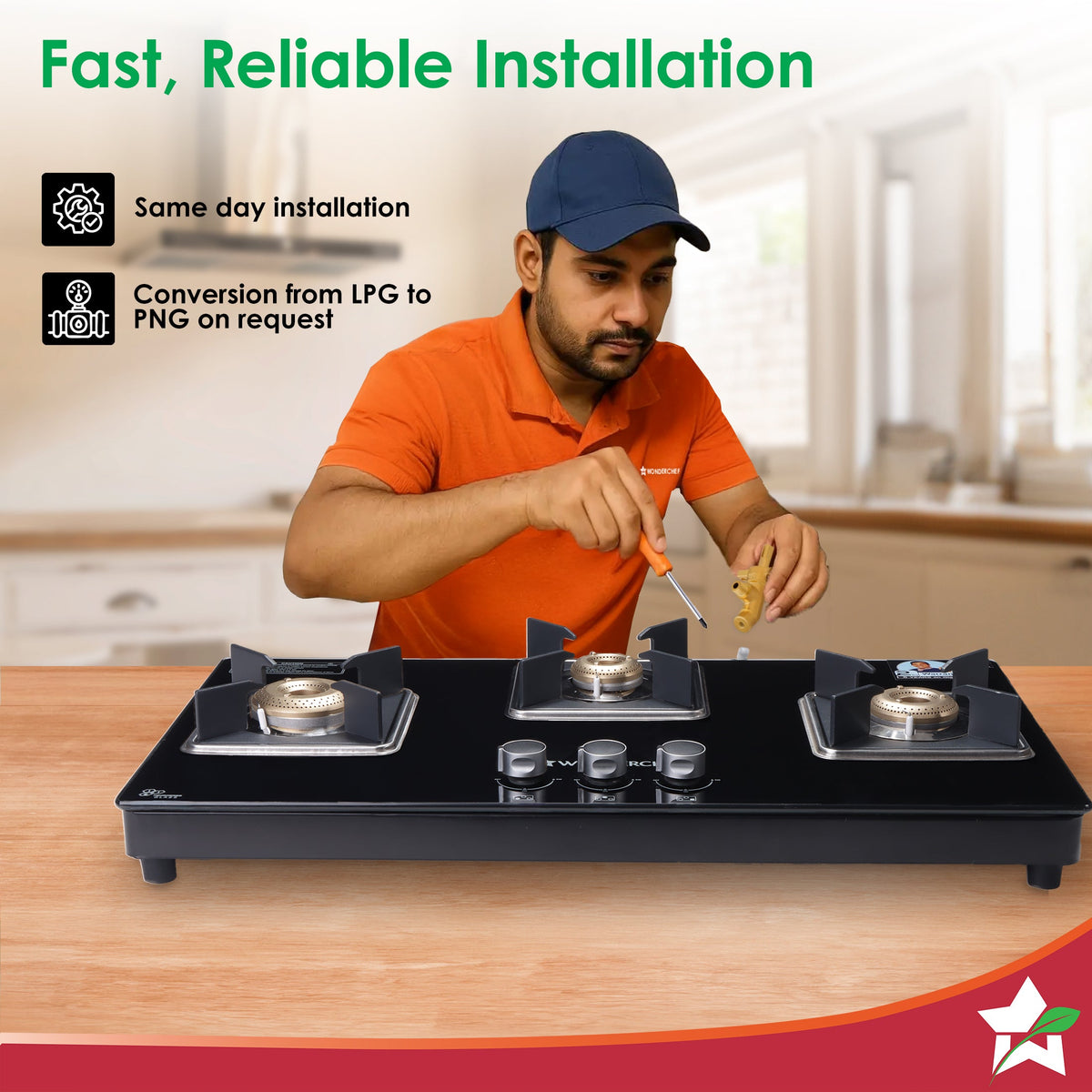 Wonderchef Octavia 3 Burner Glass Hob Top Auto Cooktop | 8mm Toughened Glass | Auto Ignition | Forged Brass Burners | St