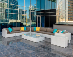 Ferri Outdoor Patio Sofa Set 6 Chairs , 1 Footstool , 1 Side table and 1 Center Table (Off White)