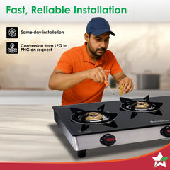 Wonderchef Galaxy 3 Burner Auto Gas Stove | 6mm Toughened Glass | Piezo Auto Ignition | 2 Years Warranty
