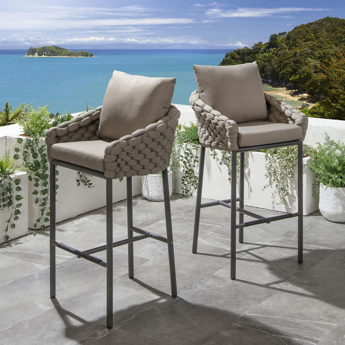 Azura Outdoor Patio Bar Set 4 Chairs and 1 Table Set (Beige) Braided & Rope