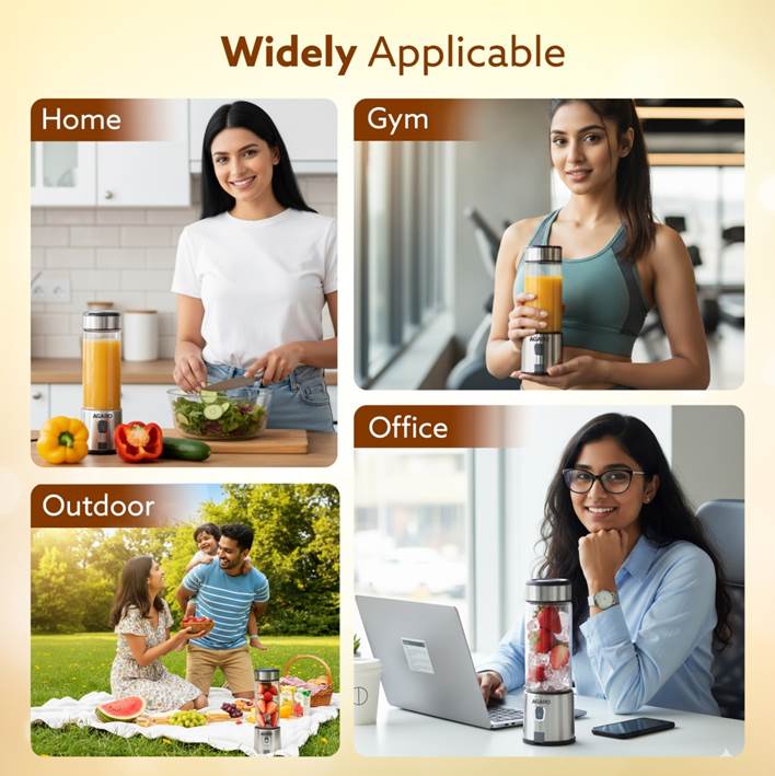 AGARO Galaxy Portable Blender, For Smoothie And Juices, Portable Hand Blender For Kitchen, USB Rechargeable Fruit Juicer