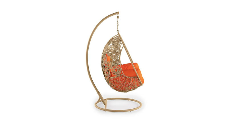 Genovese Single Seater Hanging Swing With Stand For Balcony , Garden Swing (Cream)