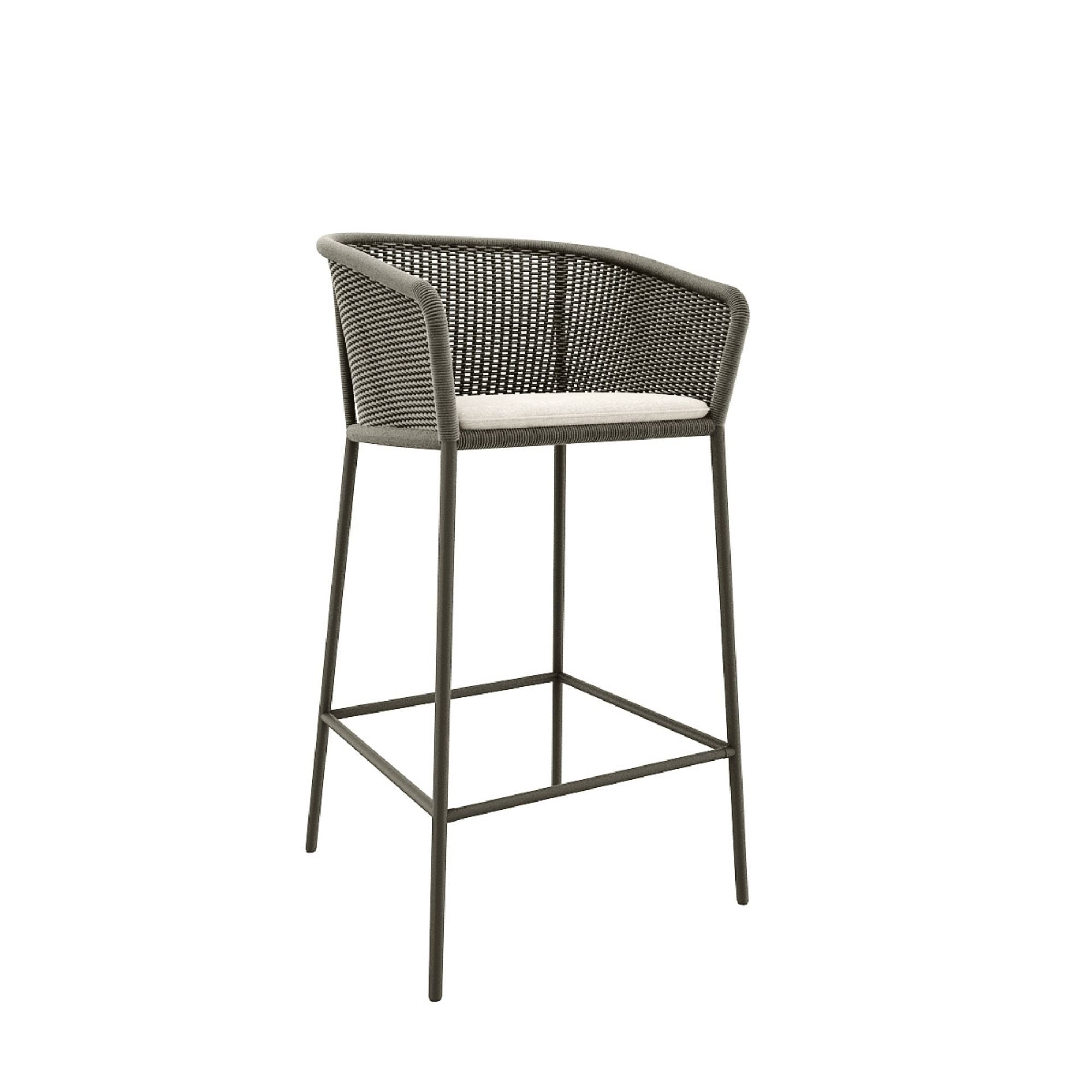 Cerci Outdoor Patio Bar Chair 2 Chairs For Balcony Braided & Rope (Grey)