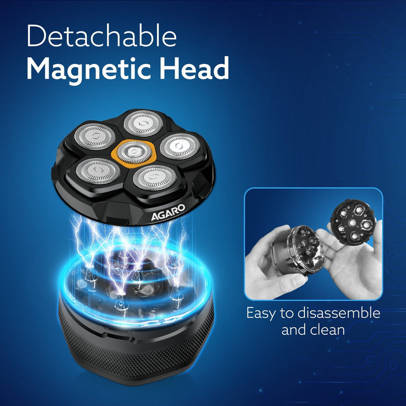 AGARO HS7979 Head Shaver, for Bald Men, 6 Flexible Heads, Wet/Dry Head Shaver, Rechargeable, IPX7 Waterproof, Detachable