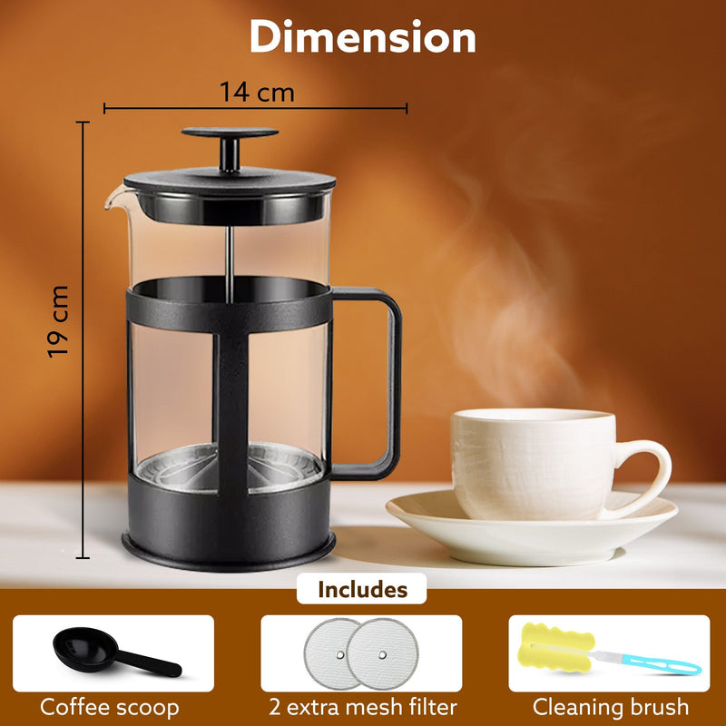 AGARO Delite French Press Coffee And Tea Maker, Borosilicate Glass Body With Sleeves, Glass Carafe, BPA Free Plastic Lid