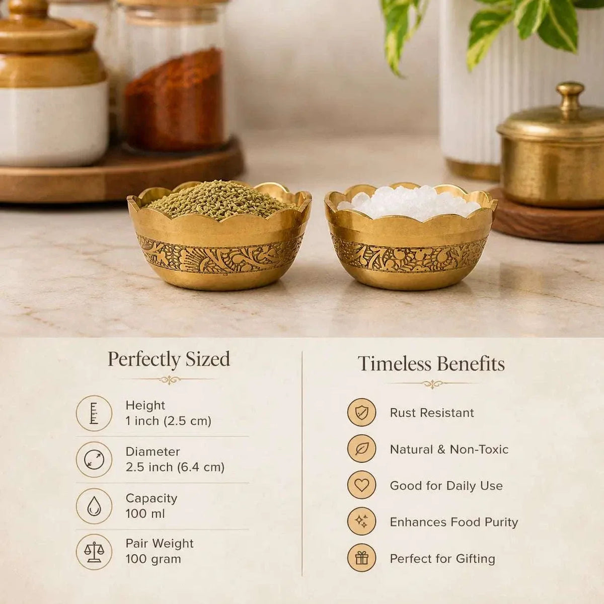 Brass Embossed Design Prasad Bowl Set (1 Inch)