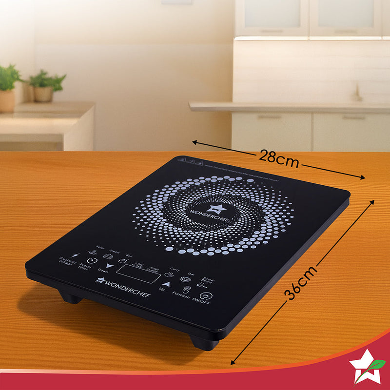 Wonderchef Swift Induction Cooktop with 8 Power Settings|2200 Watt Induction Cooktop| Pre-set Menus for Soups, Curries, Dals, Saute Masala|Crystal Glass Top Surface| LCD Digital Panel | Smart Touch Buttons|Compact & Portable Induction Cooktop-3