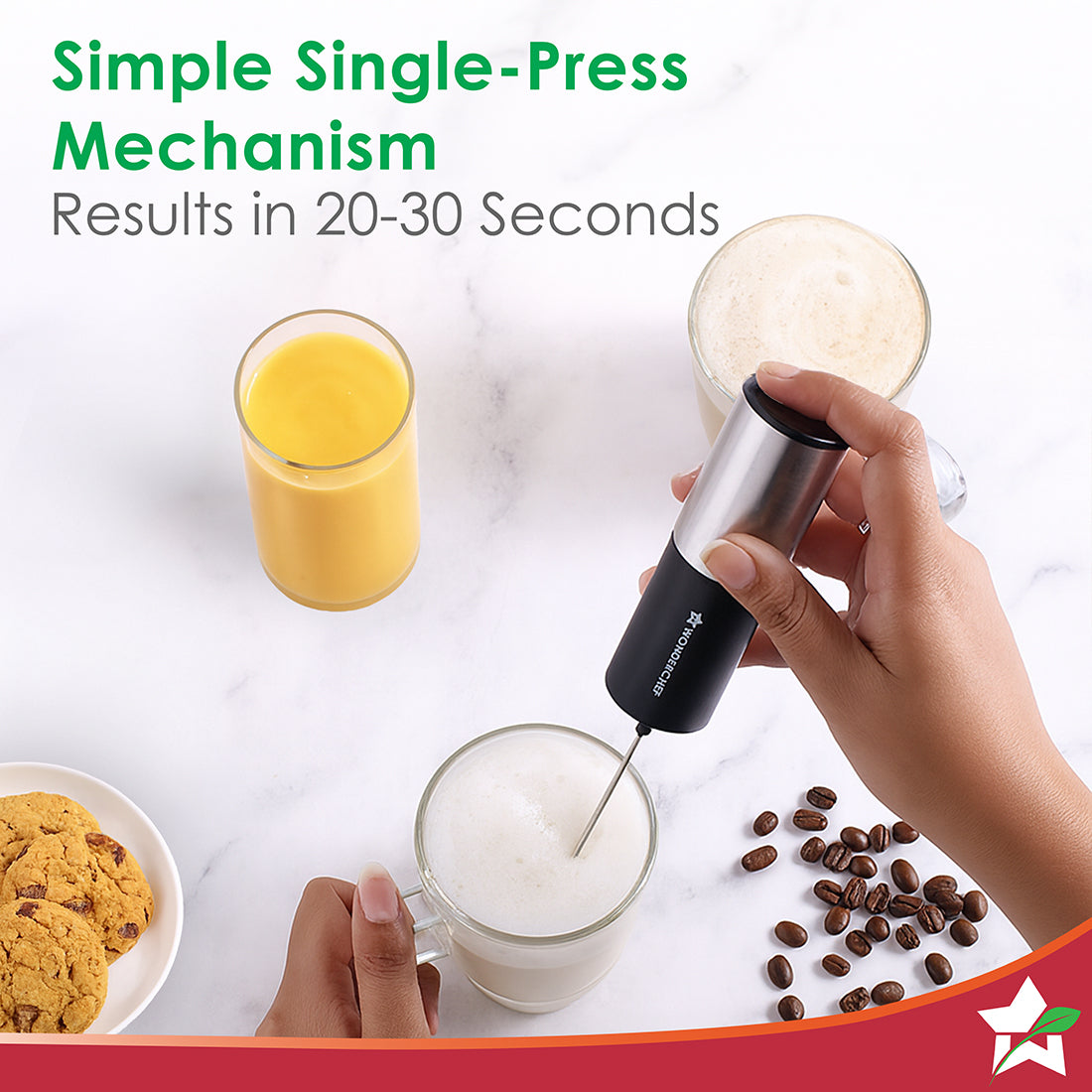 Wonderchef Regalia Milk Frother | Rich and Creamy Froth in Seconds | Stainless Steel Body & Whisk | AA Battery Operated 