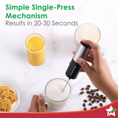 Wonderchef Regalia Milk Frother | Rich and Creamy Froth in Seconds | Stainless Steel Body & Whisk | AA Battery Operated 