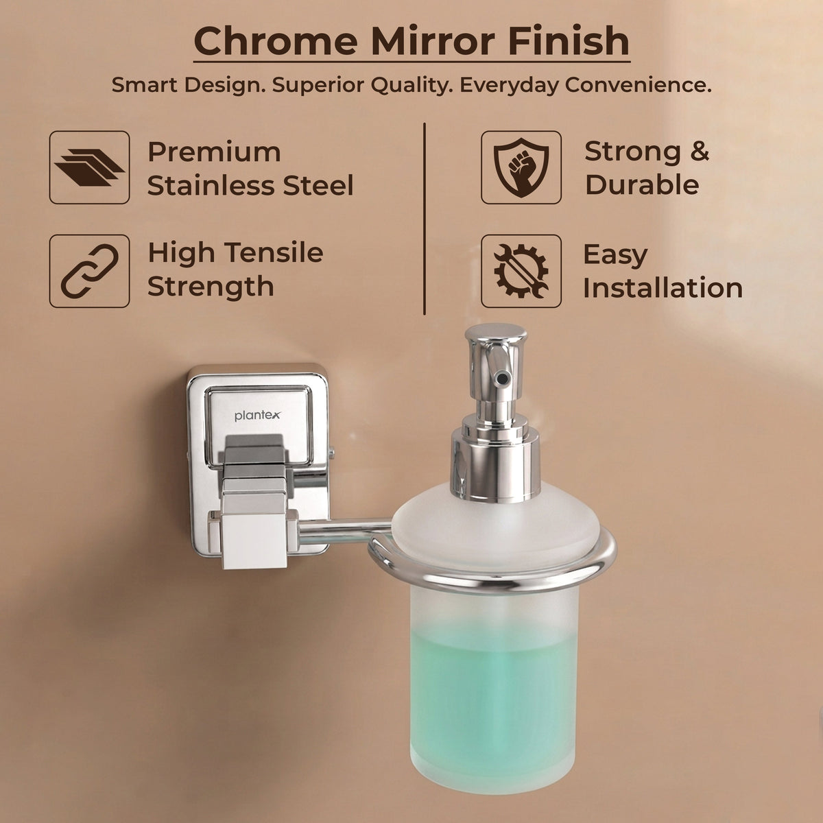 Plantex 304 Grade Stainless Steel Liquid Soap Dispenser/Shampoo Dispenser/Hand Wash Dispenser/Bathroom Accessories Pack of 1, Darcy (Chrome)-6