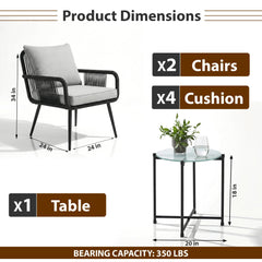 Pulp Outdoor Patio Seating Set 2 Chairs and 1 Table Set (Black) Braided & Rope
