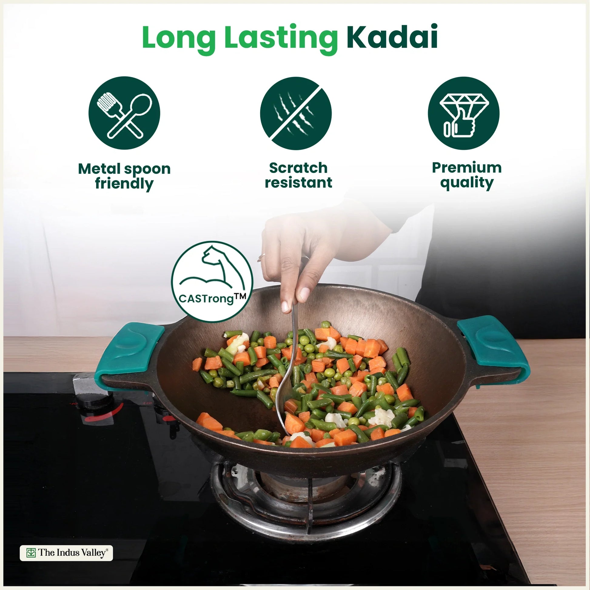 Super Smooth Cast Iron Kadai, Naturally Non-stick, Premium Quality, Toxin-free, 2.5L / 2.4Kg / 10 In