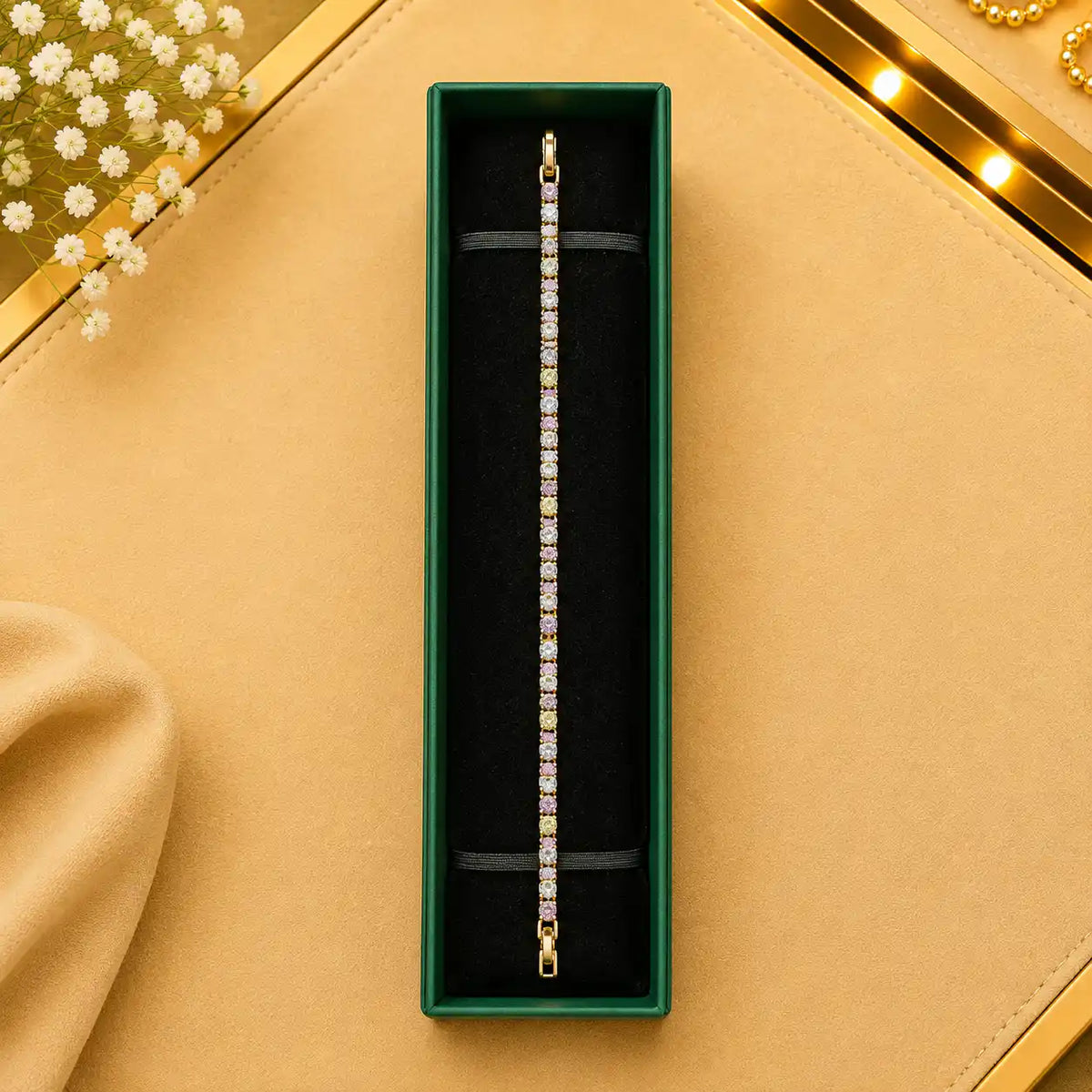 Thin Linear CZ Tennis Bracelet for Women | Gold-Tone Clasp, Gift Box