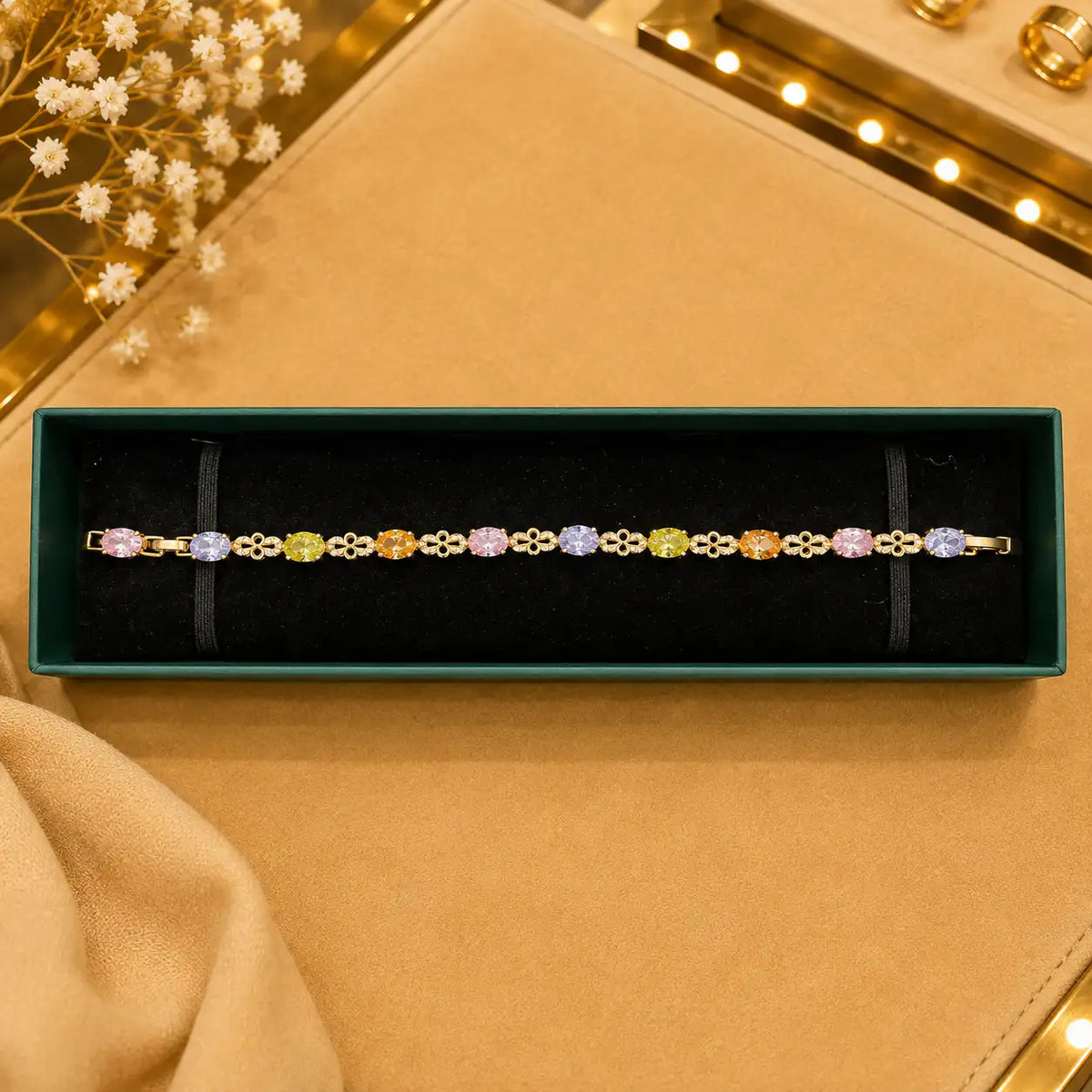 Geometric Tennis Bracelet for Women | Split Leaf & Oval CZ Design