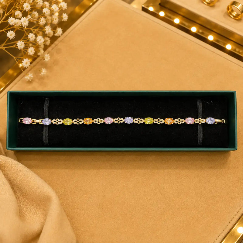 Geometric Tennis Bracelet for Women | Split Leaf & Oval CZ Design