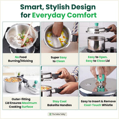 RapidCuk Tri-ply Stainless Steel Pressure Cooker, Premium Quality, 3 Layer Thick Body, Heavy Bottom, 100% Safe, ISI Certified, 5 Yr Warranty, Induction & Gas, 2/3/5L