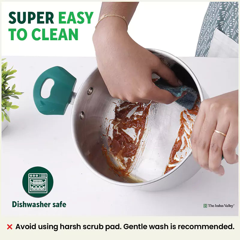 Tri-Steel Stainless Steel Biryani Pot+ Lid, Premium Quality, Tri-ply (3 Layer) Bottom, Soft-touch Handles, 100% Toxin-free, Non-stick, Induction & Gas, 1.5/2.3L, 16/18cm