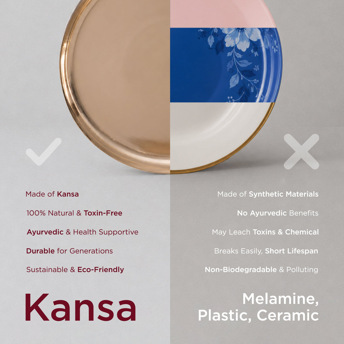 6-Piece Pure & Authentic Kansa Dinner Set • Gloss Finish • Serves 1 • 100% Lead-Free (कांसे का डिनर सेट)