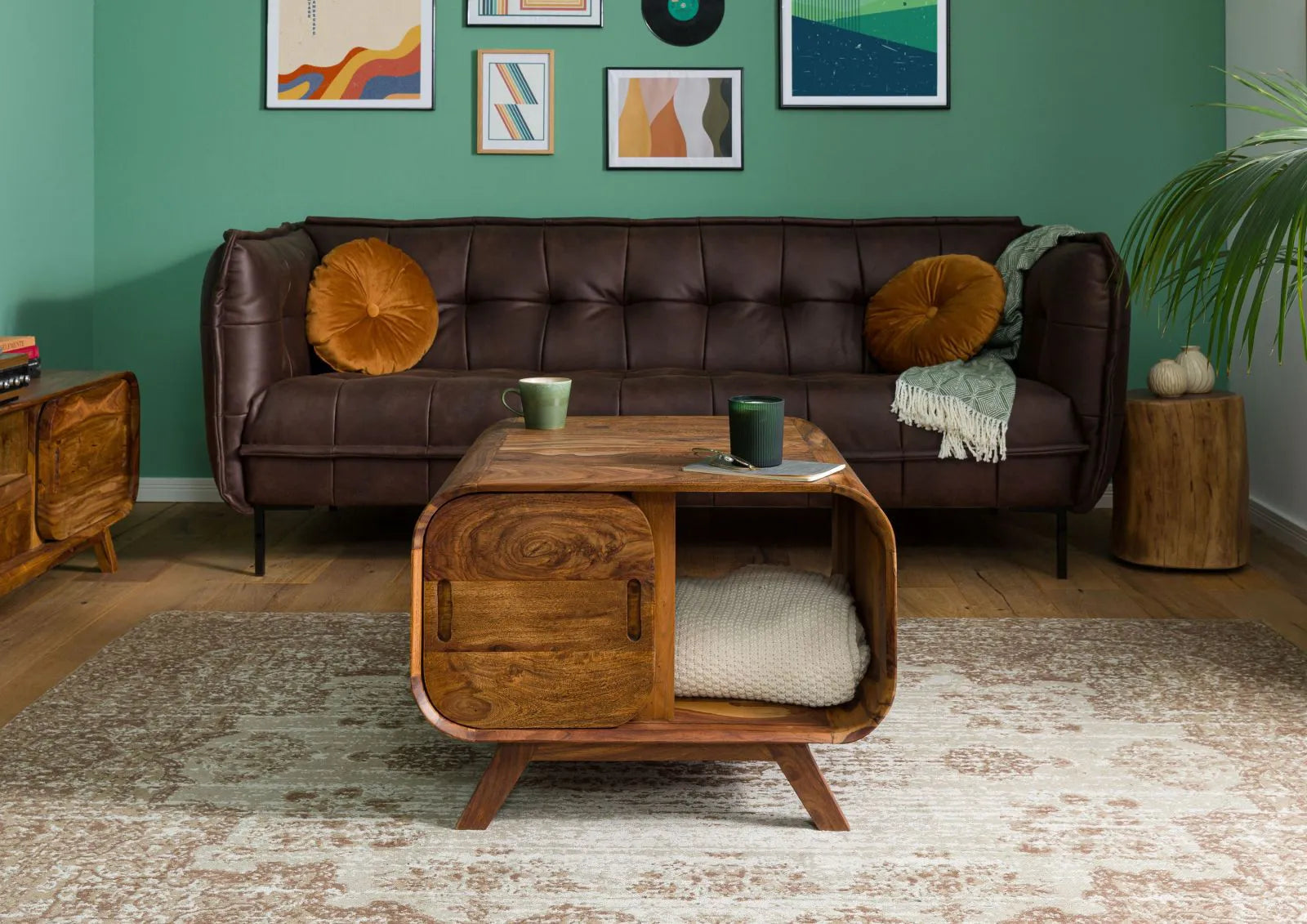 Mid-Century Sheesham Wood Storage Coffee Table