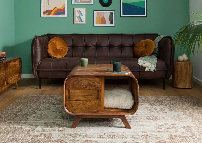 Mid-Century Sheesham Wood Storage Coffee Table