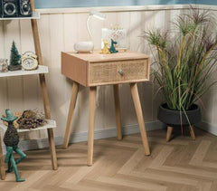 Varnisa Cane Bedside Table with Drawer
