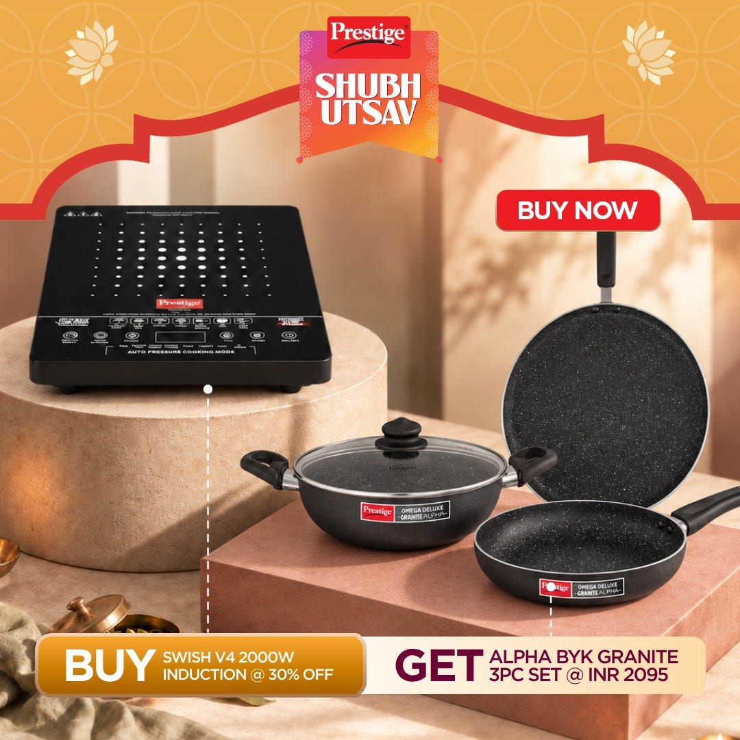 Prestige Swish Induction Cooktop V4 + Prestige Omega Deluxe Granite Alpha 3 Pc BYK Non-Stick Set: Kadai 24cm with Glass Lid, Omni Tawa 28cm, Fry Pan 24cm, Gas & Induction Compatible
