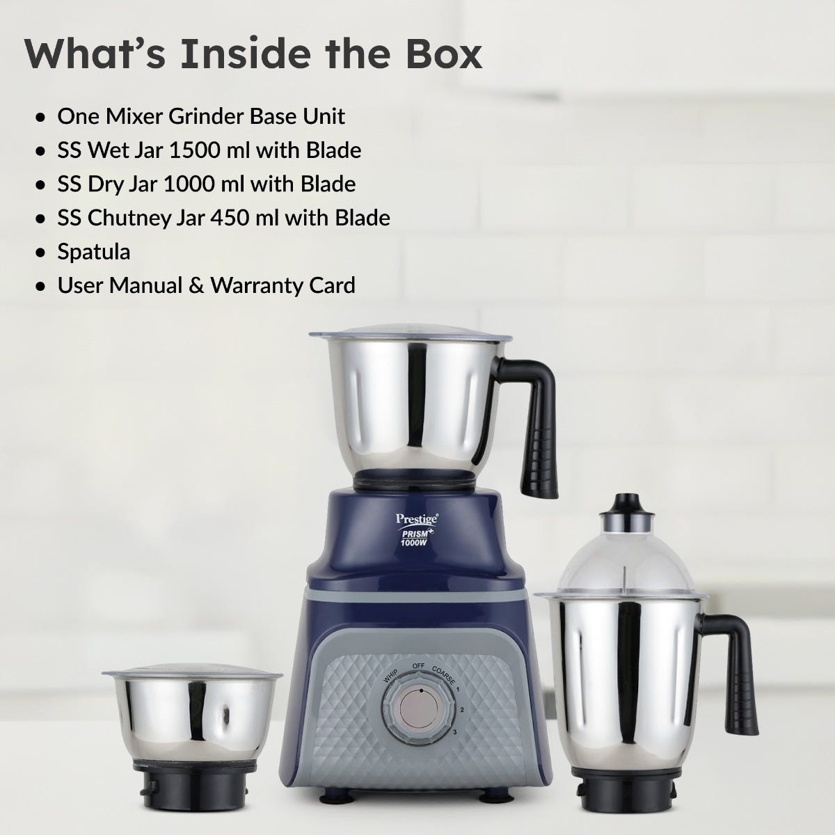 Prestige Prism Plus 1000W Mixer Grinder with 3 Stainless Steel Jars – 1.5L Wet Jar, 1.0L Dry Jar, 450ml Chutney Jar | 4-Speed Heavy Duty Motor, Prestige 1.5L PMC 3.0 Plus Multi Kettle / Multi Cooker