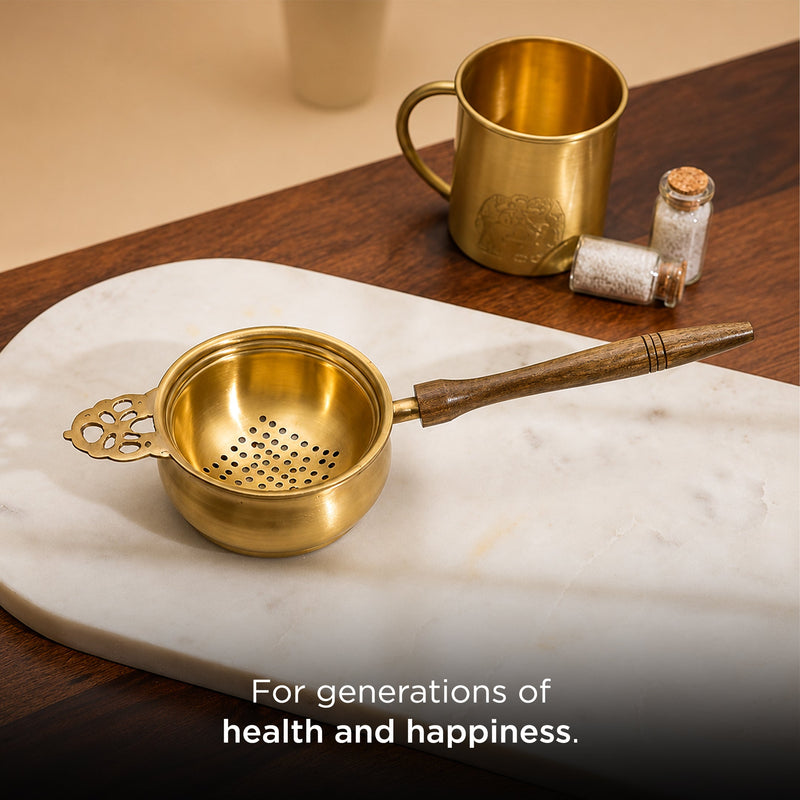 Handcrafted Brass and Wood Tea/Coffee Strainer (पीतल की चाय/कॉफ़ी छन्नी)