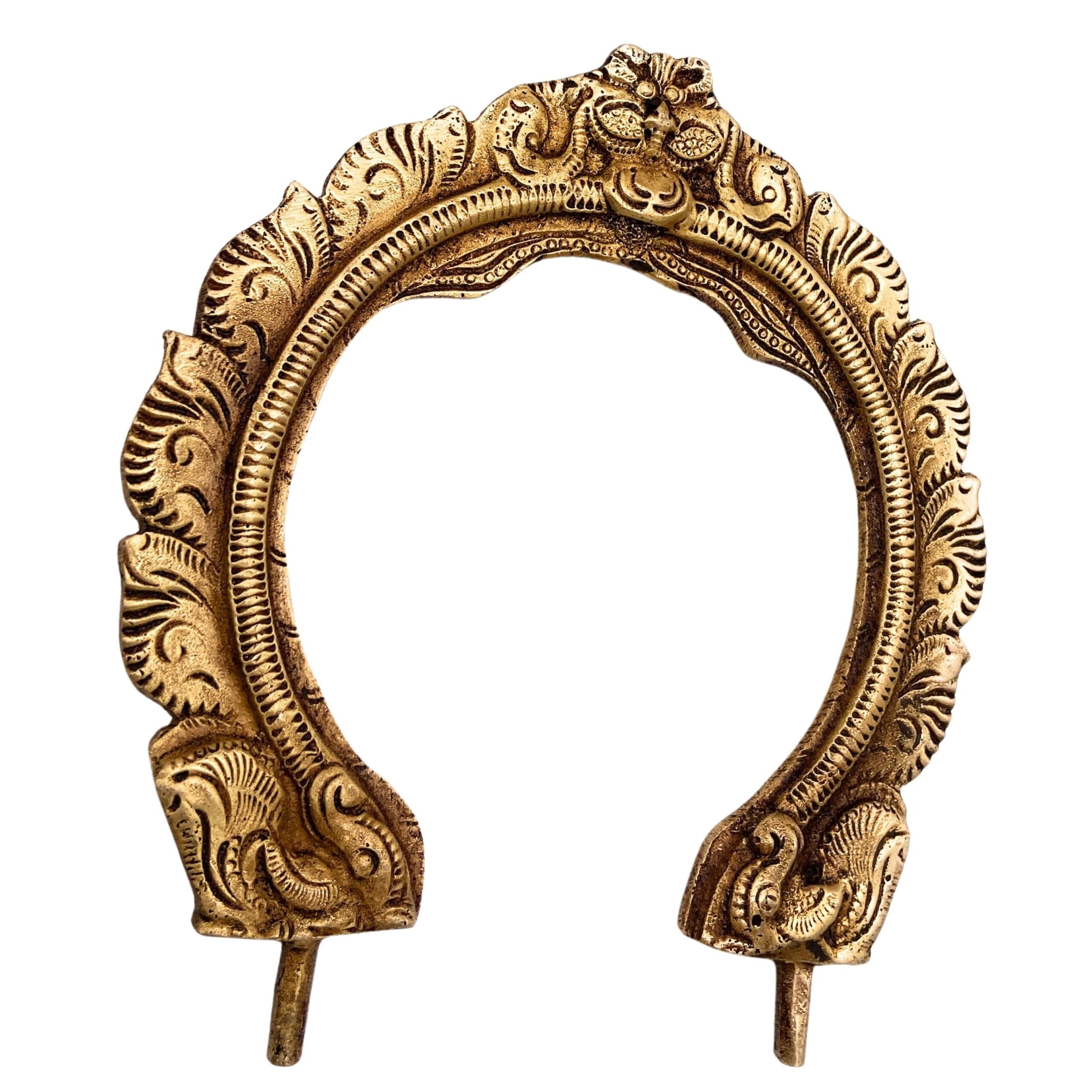 Bhunes Brass Small Prabhavali for God Idols – Traditional Temple Arch Frame | Wall Hanging Decorative Aura Backdrop for Mandir, Pooja, Home Decor, Prabhamandala, Tiruvasi, Thiruvachi, Gold, 5 Inch, 1 Piece
