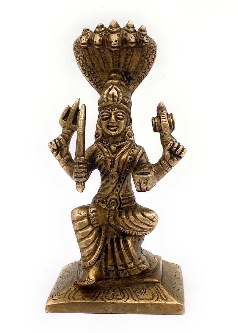 Brass Mariamman Idol Mariyamma Muthu Mariamman Yellamma Devi Statue, Peetal Amman Murti, Handcrafted Hindu Goddess Shakti Figurine,Gold, 5 Inch, 1 Piece