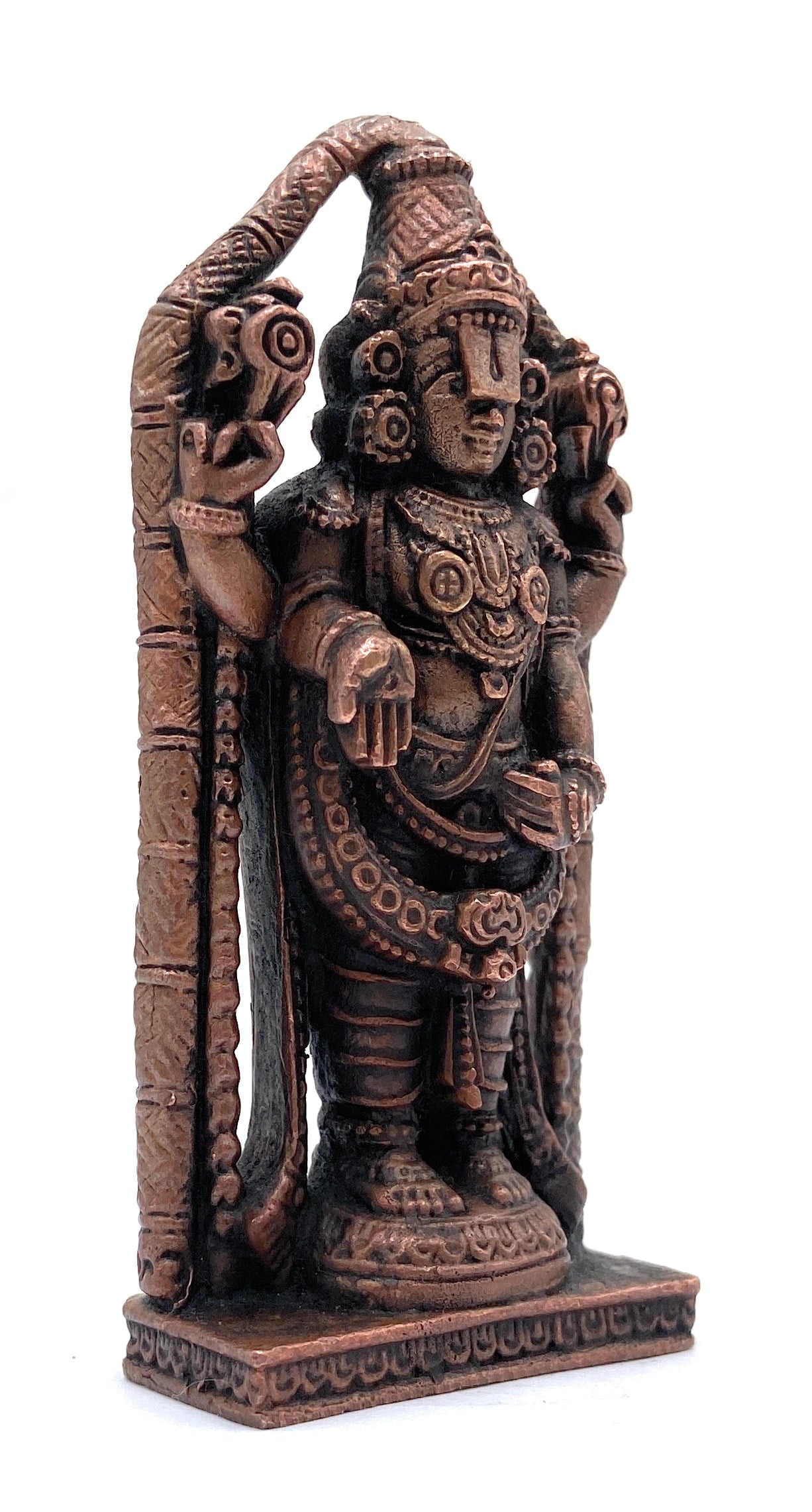 Copper Tirupati Balaji Idol | Lord Venkateswara Murti | Srinivasa Govinda Tamra Statue | Balaji Maharaj Pooja Moort,Brown, 4 Inch, 1 Piece
