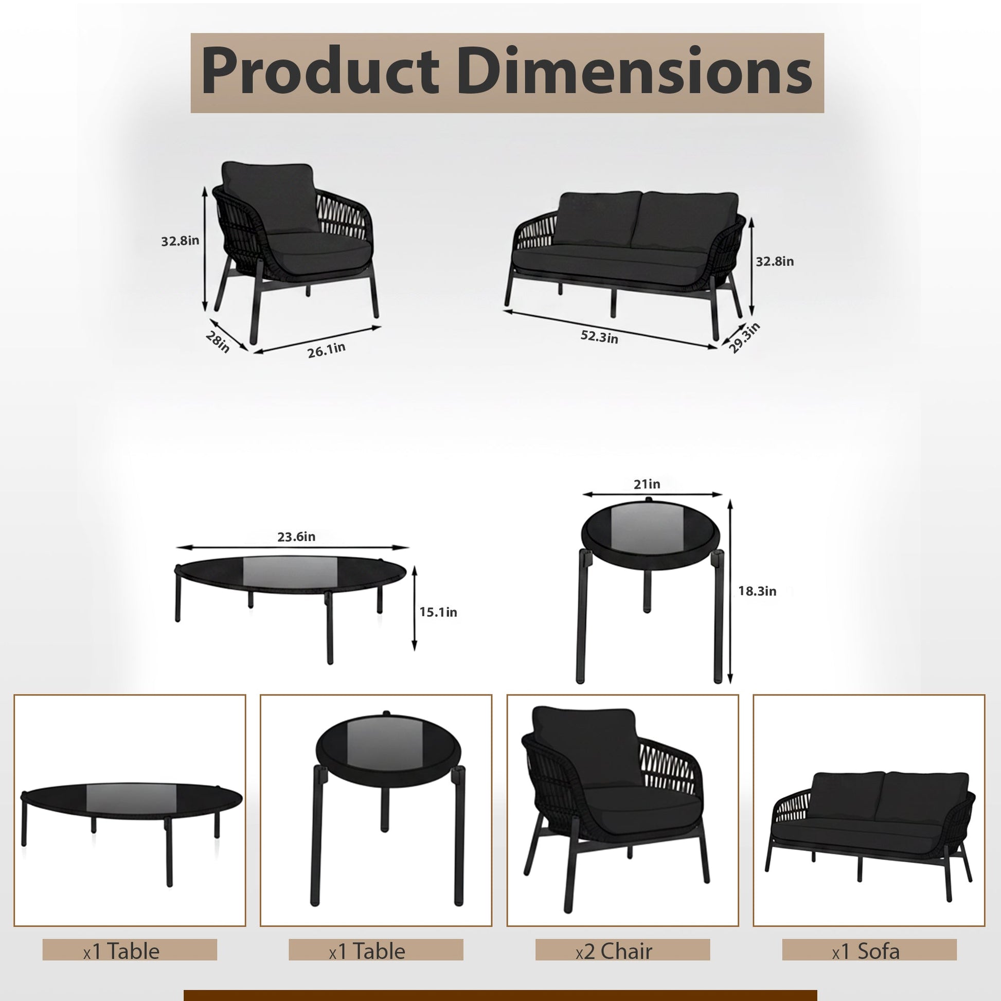 Seibi Outdoor Garden Balcony Sofa Set 2 Seater , 2 Single Seater 2 Center Table Set Braided and Rope