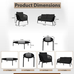 Seibi Outdoor Garden Balcony Sofa Set 2 Seater , 2 Single Seater 2 Center Table Set Braided and Rope