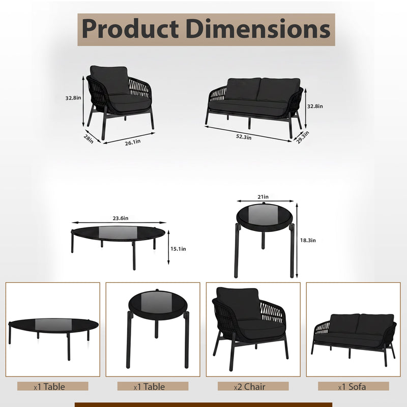 Seibi Outdoor Garden Balcony Sofa Set 2 Seater , 2 Single Seater 2 Center Table Set Braided and Rope