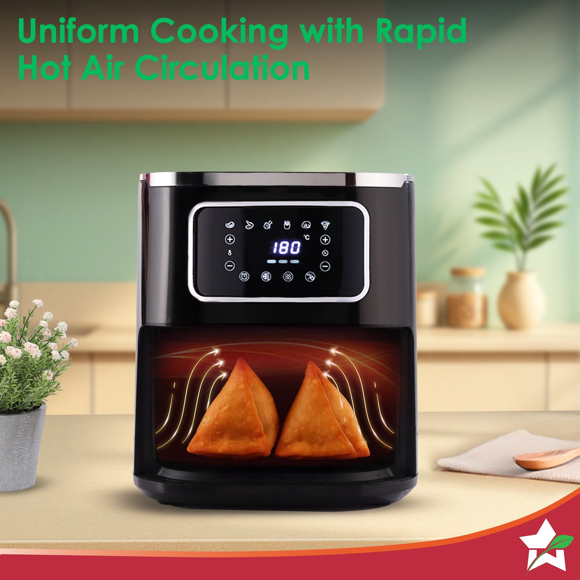 Platinum Plus Digital Air Fryer | 5L With Window & Light | Fry, Bake, Grill, Roast | 7 Pre-set Options | French Fries, Tikkis, Grilled Veggies, Muffins | Non-stick Basket | 2 Year Warranty