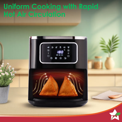 Platinum Plus Digital Air Fryer | 5L With Window & Light | Fry, Bake, Grill, Roast | 7 Pre-set Options | French Fries, Tikkis, Grilled Veggies, Muffins | Non-stick Basket | 2 Year Warranty